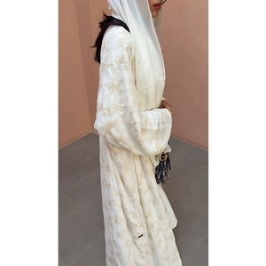 Modest bloom Open Wide Sleeve Cardigan with Hijab Dubai Kaftan for Ramadan Wear Embroidered <b>Abaya</b> - Product Image 1