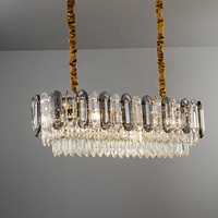 Salon De Luxe Moderne Cristal Rectangulaire Led Suspension Hauteur Réglable Cuisine Îlot À Manger Lustre