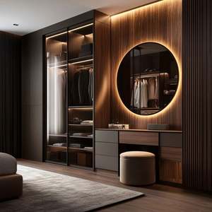 Armoire moderne personnalisée en acier inoxydable avec portes en verre, convertible, pliable, meubles de chambre à coucher intelligents, design propre pour la maison - Product Image 6