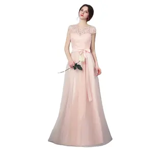 Suruimei热卖粉色伴娘礼服短袖透明错觉新新娘伴娘婚纱礼服