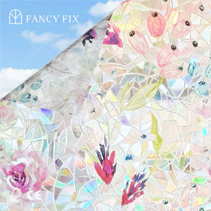 Autocollants statiques <span class=keywords><strong>pour</strong></span> fenêtres en <span class=keywords><strong>verre</strong></span> dépoli à motif de fleurs arc-en-ciel 3D - PVC non adhésif bloquant les UV, confidentialité, meubles, cuisine - Product Image 3