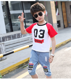 Venta al por Mayor de Conjuntos de Ropa para Niños, Estilo Nuevo, Camiseta y Pantalones Cortos de Mezclilla para Niños - Product Image 5
