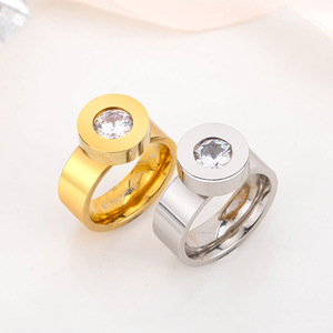 Men's <b>Titanium</b> Steel <b>Ring</b> 18K Gold Plated Diamond Set Geometric Design Everyday Wear - Product Image 1