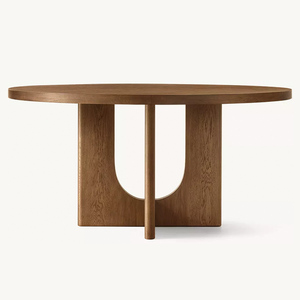 Tavolo da Pranzo Moderno Japandi Ecologico e Durevole con Piano in Rovere Naturale, Base a Piedistallo con Pannelli Incrociati e Intaglio ad Arco in Legno Massello per <span class=keywords><strong>Casa</strong></span> e Cucina - Product Image 3