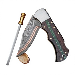 Handmade Damascus Steel Industrial Grade 12-inch Folding Pocket Knife Serrated Clip Point Blade Wood Handle <b>Prime</b> Crafts - Product Image 1