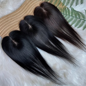 Venta al por mayor nuevo <span class=keywords><strong>25</strong></span> pulgadas negro marrón Color Natural 5x8 Base de seda Topper pelucas de cabello humano mujeres cabello humano Topper - Product Image 3
