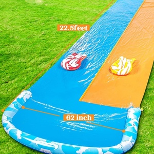 PVC Inflatable Lawn Double Water <b>Slide</b> with Body Boards 22.5 FT 62 Inch with Build-in Sprinkler for Kids Backyard Outdoor Water - Product Image 2