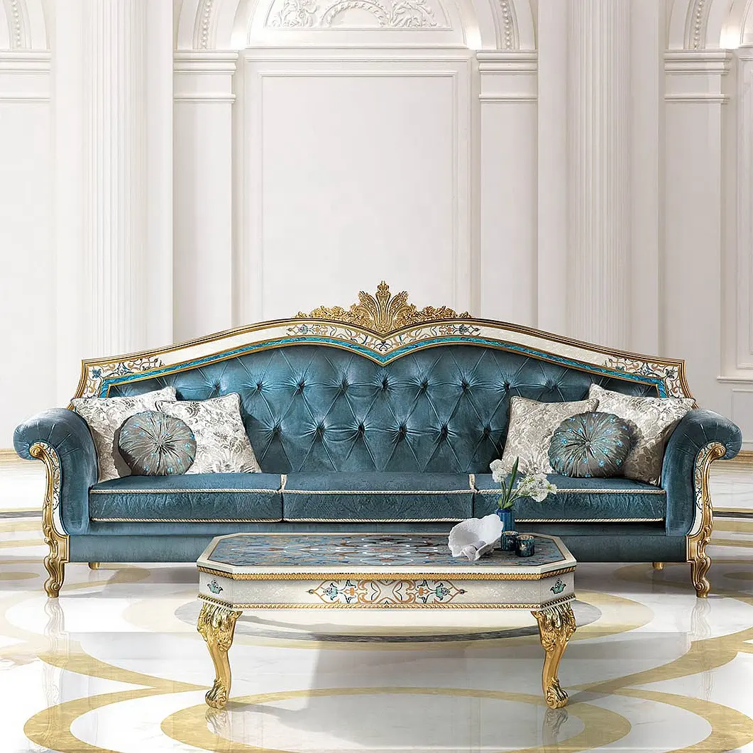 luxury Italian 1+2+3 sofa set furniture velvet fabric antique living room sofa