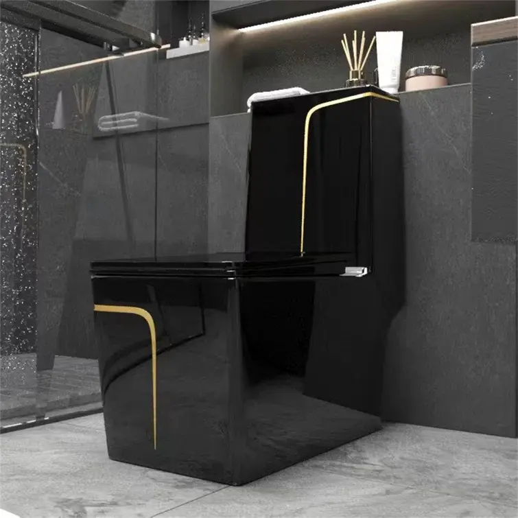 Inodoros Sanitary Ware Bathroom Ceramic Siphon One Piece Water Closet Elongated Height Floor Mounted One-Piece Black Toilet