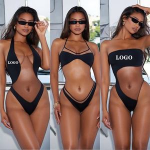 Traje de Baño Deportivo Personalizado, de Una Pieza, con Hombros Descubiertos, Transparente, con Parches de Malla, Ajustado a la Cadera, Bikini para Mujer, Ropa de Playa - Product Image 2