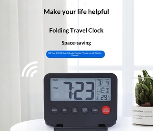 Réveil de <span class=keywords><strong>voyage</strong></span> pliable Huayang 035, design ultra-plat avec rétroéclairage, affichage de la température, calendrier perpétuel, fonction snooze et affichage hebdomadaire - Product Image 6