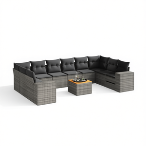 Ensemble de canapés de jardin en rotin gris moderne 8 places, mobilier d'extérieur avec housses amovibles, design contemporain - Product Image 1