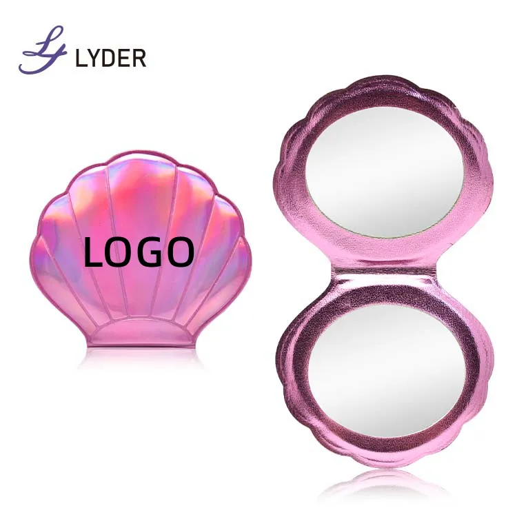 Vente en gros de marque privée Lyder Seashell Miroir de maquillage compact avec logo personnalisé Mini petite poche Miroir de maquillage compact pour sacs à main et voyage