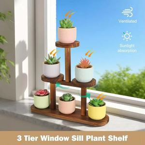 Support à fleurs en bois à 3 niveaux, étagère multi-étages pour plantes succulentes d'intérieur, pour salon, balcon, étagère de rangement écologique - Product Image 2