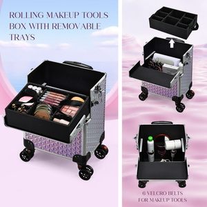 Extra Large <b>Makeup</b> Rolling <b>Case</b> Travel 5 in 1 Cosmetic Train <b>Case</b> Trolley Box Multi-functional <b>Makeup</b> Storage <b>Organizer</b> Cart - Product Image 4