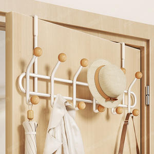 Porte-manteau mural rectangulaire Offwhite avec crochets et boules en bois pour l'entrée - Product Image 4