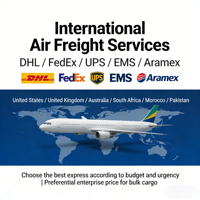DHL FedEx UPS EMS Aramex Fret Aérien Chine États-Unis Royaume-Uni Australie Afrique du Sud Maroc Pakistan Transitaire de Classe A 5-10 Jours