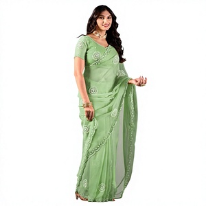 Vexotrend Indian Designer Women's <b>Satin</b> Chiffon <b>Saree</b> Beautiful Patola Design Traditional Style Wedding Diwali Party Wear Quick - Product Image 1