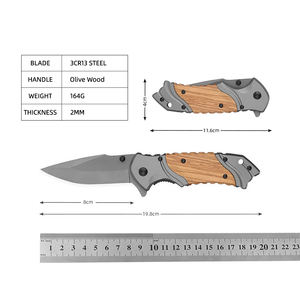 ステンレス鋼製アウトドア折りたたみ式ポケットナイフ、オリーブウッドハンドル、カスタマイズ可能なサバイバルハンティングキャンプEDCナイフ、DIY OEM対応 - Product Image 2