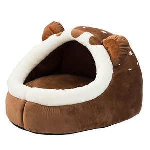 Bear & U Bear Head Pet <b>Bed</b> Brown Oval Faux Fur Washable For <b>Small</b> <b>Dogs</b> Four Seasons - Product Image 5