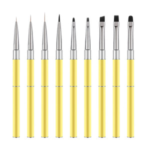 Pinceaux à ongles professionnels avec manche métallique jaune personnalisé pour la manucure, le nail art, le gel, les lignes françaises, les détails, les rayures et les motifs floraux - Product Image 5