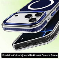 Étui de téléphone magnétique de luxe design avec boutons métalliques, coque de protection transparente antichoc en acrylique pour iPhone 15-17 Pro Max