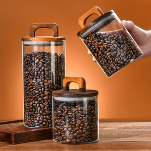 Luxury Kitchen Accessories Clear Airtight Condiments Spices Rice Food Storage <b>Container</b> <b>Glass</b> Jar Set with Wooden Handle Lid - Product Image 4