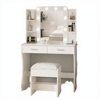Coiffeuse de luxe moderne en panneaux de bois avec rangement, miroir amovible et éclairage – Bureau de maquillage pour chambre d'appartement