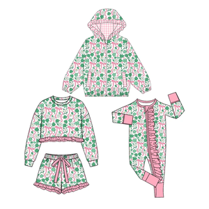 Ensemble haut et short à manches longues pour bébés filles, imprimé à nœuds, tenue à volants, dernière collection - Product Image 2