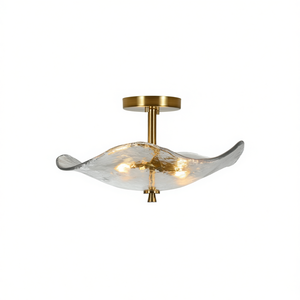 Plafonnier semi-encastré moderne doré à 2 lumières, design en verre, pour chambre, salle de bain, couloir, salle à manger - Product Image 1