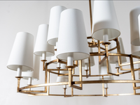 Lámpara colgante redonda contemporánea de cobre dorado antiguo XZ, tela de latón, pantalla de lino, Araña de gama alta, colgante de techo, luz Led