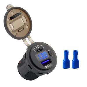 48W PD3.0 Type-C QC3.0 USB Outlet with LED Voltmeter with Switch Fast Car Charger Adapter