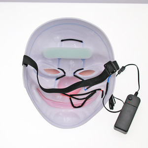 Masque de Clown d'Horreur d'Halloween, Masque de Fantôme Blanc en Plastique Lumineux avec Fil EL LED Clignotant, Fonctionnant sur Piles AA, Idéal pour Accessoires de Fête Rave - Product Image 4
