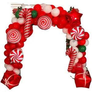 200 buah Kit lengkungan karangan bunga balon Natal balon permen putih merah bola Foil rusa 3d Diy Santa Claus Navidad kaleng Globos
