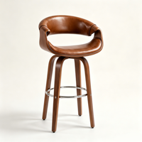 Tabouret de bar ALINUNU ODM OEM en cuir PU pour bar à domicile et îlot de cuisine, tabouret de bar pivotant en bois courbé couleur noyer