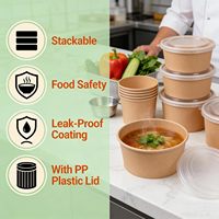 Bol à salade jetable en papier kraft avec couvercle, logo personnalisé, contenants pour la restauration rapide, boîte à salade, bol à soupe, boîte ronde à emporter