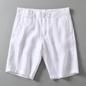 Pantaloncini Estivi da Uomo in Stile <span class=keywords><strong>Lino</strong></span> con Finitura Vintage Lavata, Design <span class=keywords><strong>Cargo</strong></span> in Tinta Unita, Casual - Product Image 3