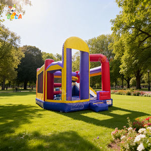 Château gonflable populaire en PVC <span class=keywords><strong>avec</strong></span> toboggan, aire de jeux extérieure pour enfants, maisons parallèles, 100+ - Product Image 4