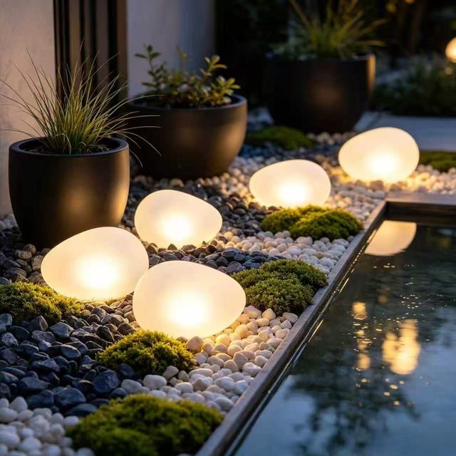 LED Glass Stone Exterior Decorative IP65 Waterproof Solar Powered Pebble Light 0-180 Beam Angle for Garden Pathway Outdoor Floor