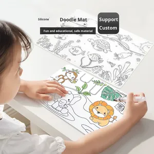 Tapis de dessin en silicone pour enfants, tapis de peinture lavable, stylo aquarelle, série Espace Océan, rond/carré - Product Image 1