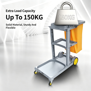 Chariot de service ménager robuste avec étagères de rangement, seau amovible, support à déchets et roues silencieuses pour hôtel - Product Image 4