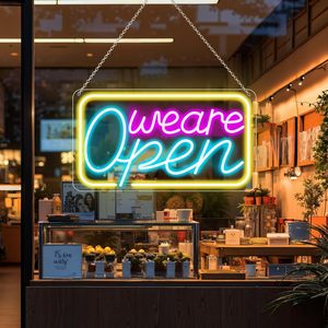 Enseigne néon en acrylique « Nous sommes ouverts » avec LED dimmable, enseigne publicitaire pour café, restaurant, boutique, magasin de détail, décoration - Product Image 1