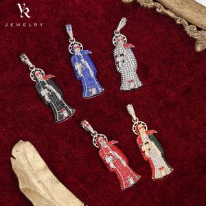 FP1205 gioielli alla moda placcato oro gufo zircone tricolore Santa morte Santa Muerte Statue Charms collane con ciondolo per uomo - Product Image 2