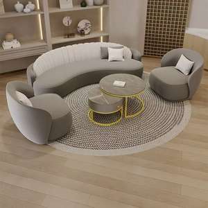 Ensemble de meubles pour café et restaurant, canapés en cuir jaune et blanc avec tables basses rondes à plateau en marbre - Product Image 4