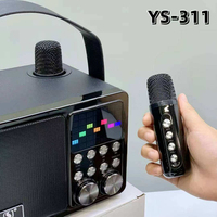 YS311 Enceinte Karaoké Portable Extérieure 10W Stéréo avec Revêtement en Bois et Cuir, Double Micro Sans Fil Intégré et Batterie Rechargeable