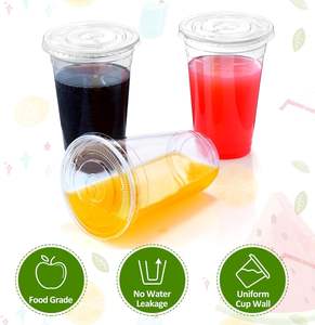 Gobelets jetables personnalisés en plastique PET transparent à paroi simple pour jus, boissons, milkshakes, bubble tea, boba, café avec couvercles - Product Image 2