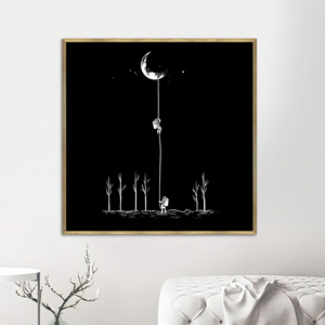 Astronaut Moon Climbing Canvas - Minimalist Surreal Sci-Fi Art Print,<b>GOLD</b> <b>FRAMED</b> CANVAS - Product Image 2