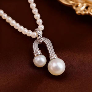 Accessoires en perles DIY, pendentif en argent S925 avec perle ronde de 8 à 11 mm, support double perle 31455 en or et argent, composants de bijoux - Product Image 3