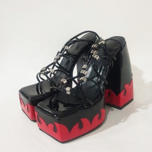 Women Open Square Toe Roman Sandals Fashion High Platform Chunky Heels Fire Cross Lace Straps <b>Shoes</b> - Product Image 2