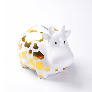 थोक नई रचनात्मक प्यारी गाय आकार सोना सिरेमिक मनी बैंक कस्टम चाइल्ड सिक्का बैंक शिशु उपहार सजावट के लिए - Product Image 4